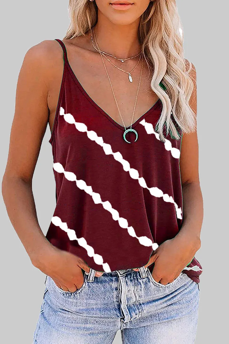 Casual Striped Print V Neck Tops(6 Colors)