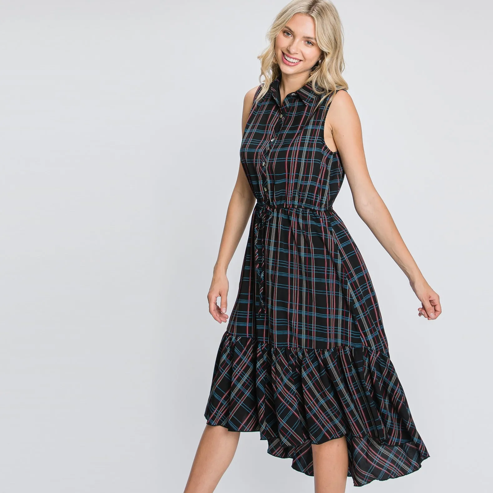 Collar Sleeveless Midi Dress