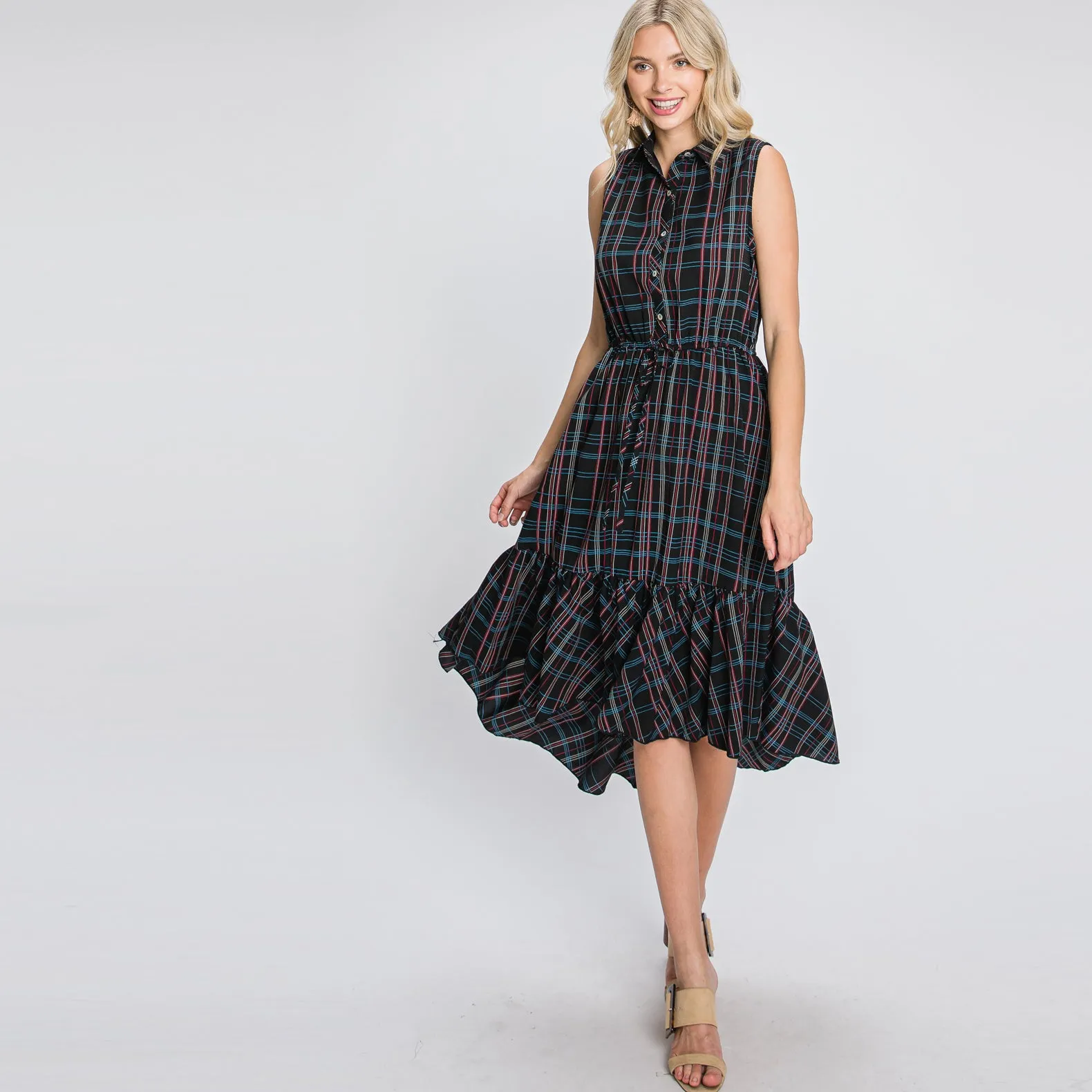 Collar Sleeveless Midi Dress