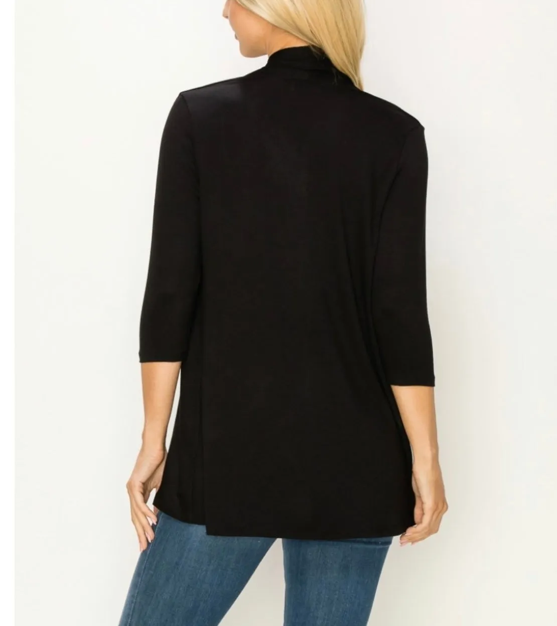 Comfy Long open front cardigan in our black comfy brushed Jersey