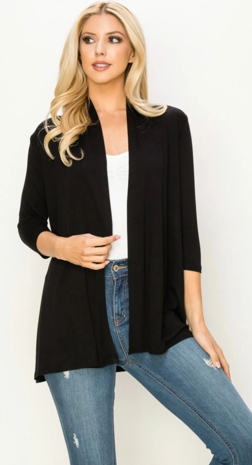 Comfy Long open front cardigan in our black comfy brushed Jersey