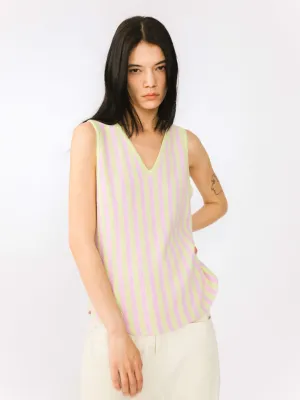 Contrast Color V-neck Loose Knit Tank Top