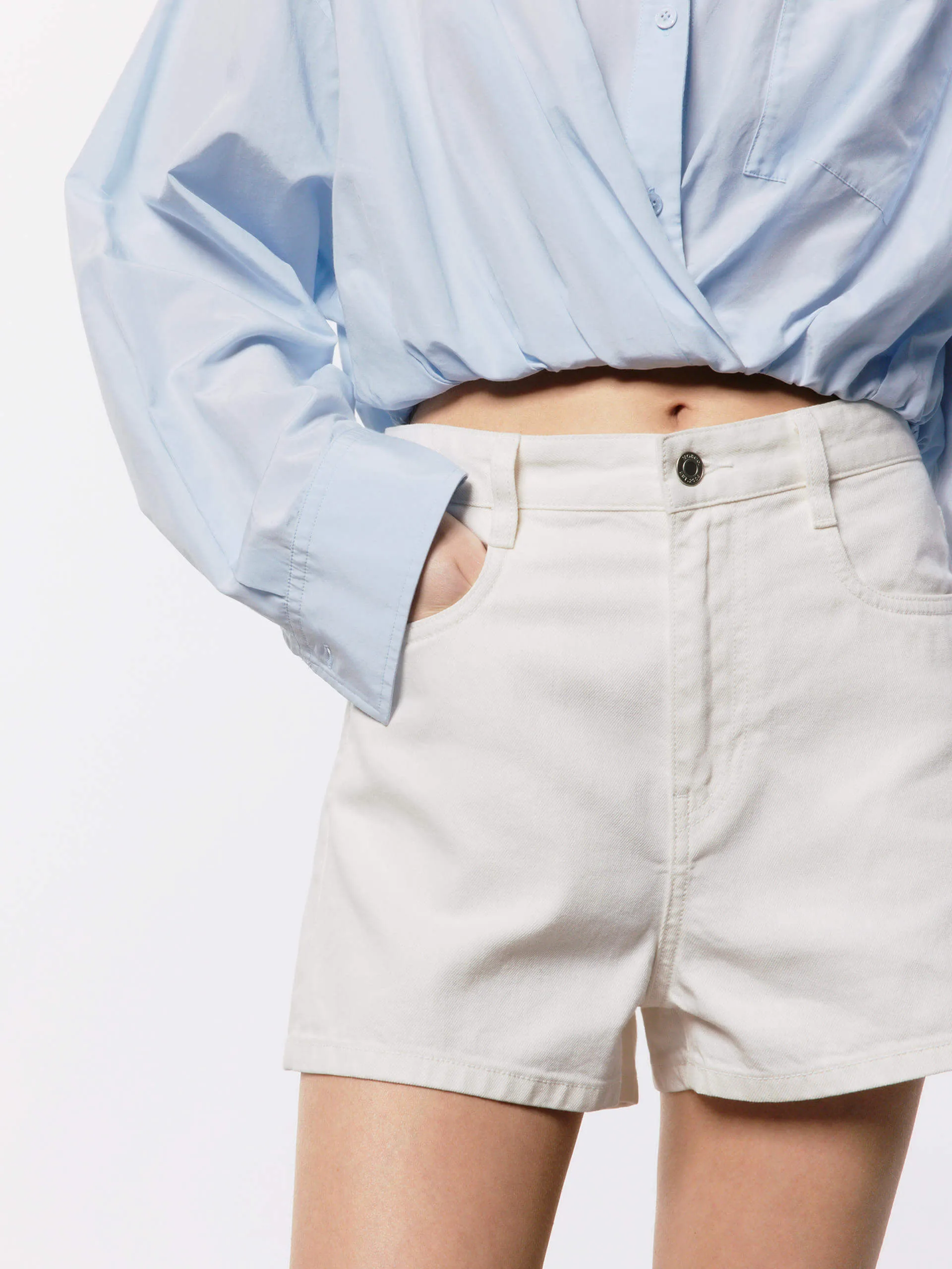 Cotton Blend Denim Shorts
