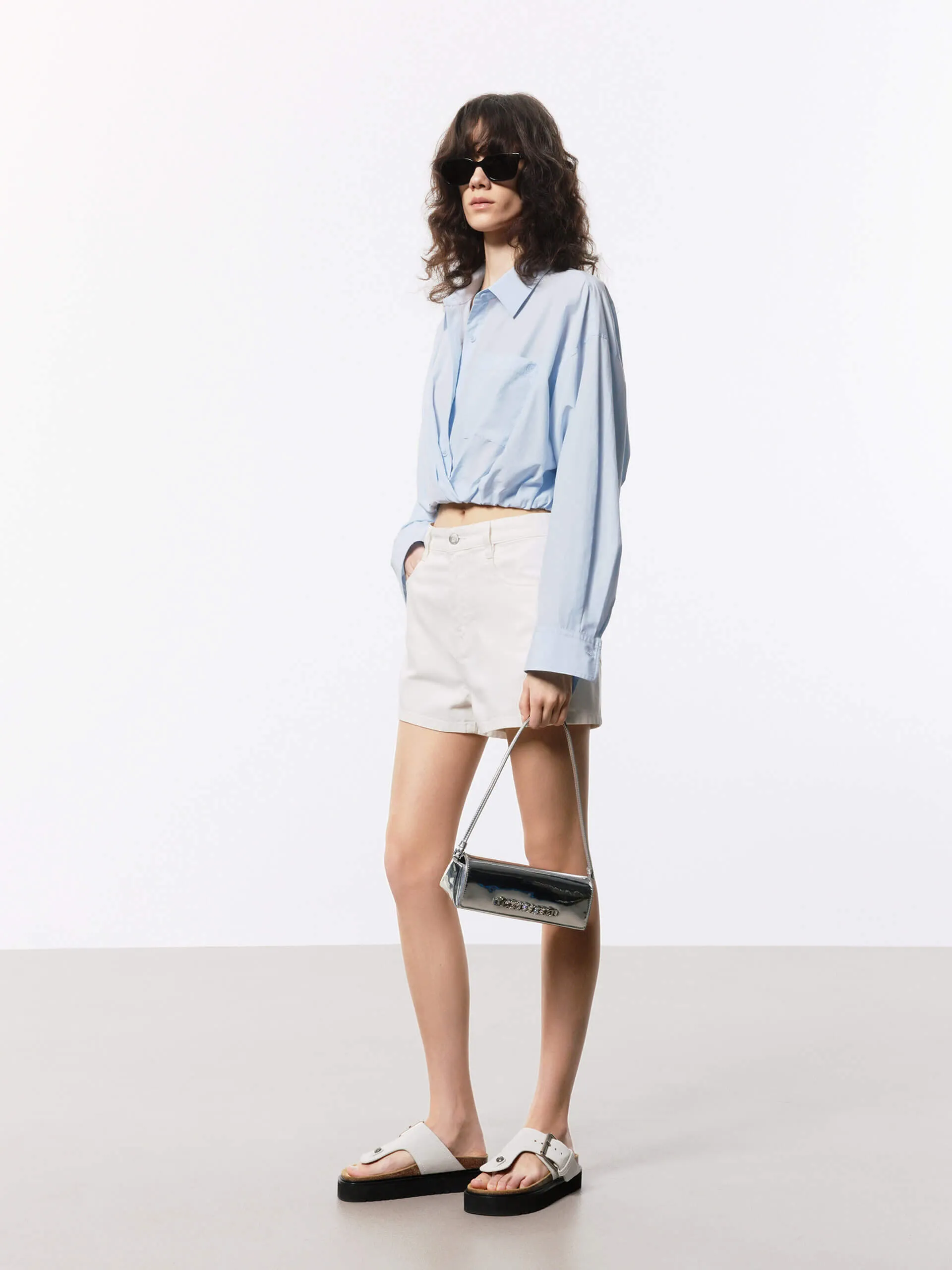 Cotton Blend Denim Shorts