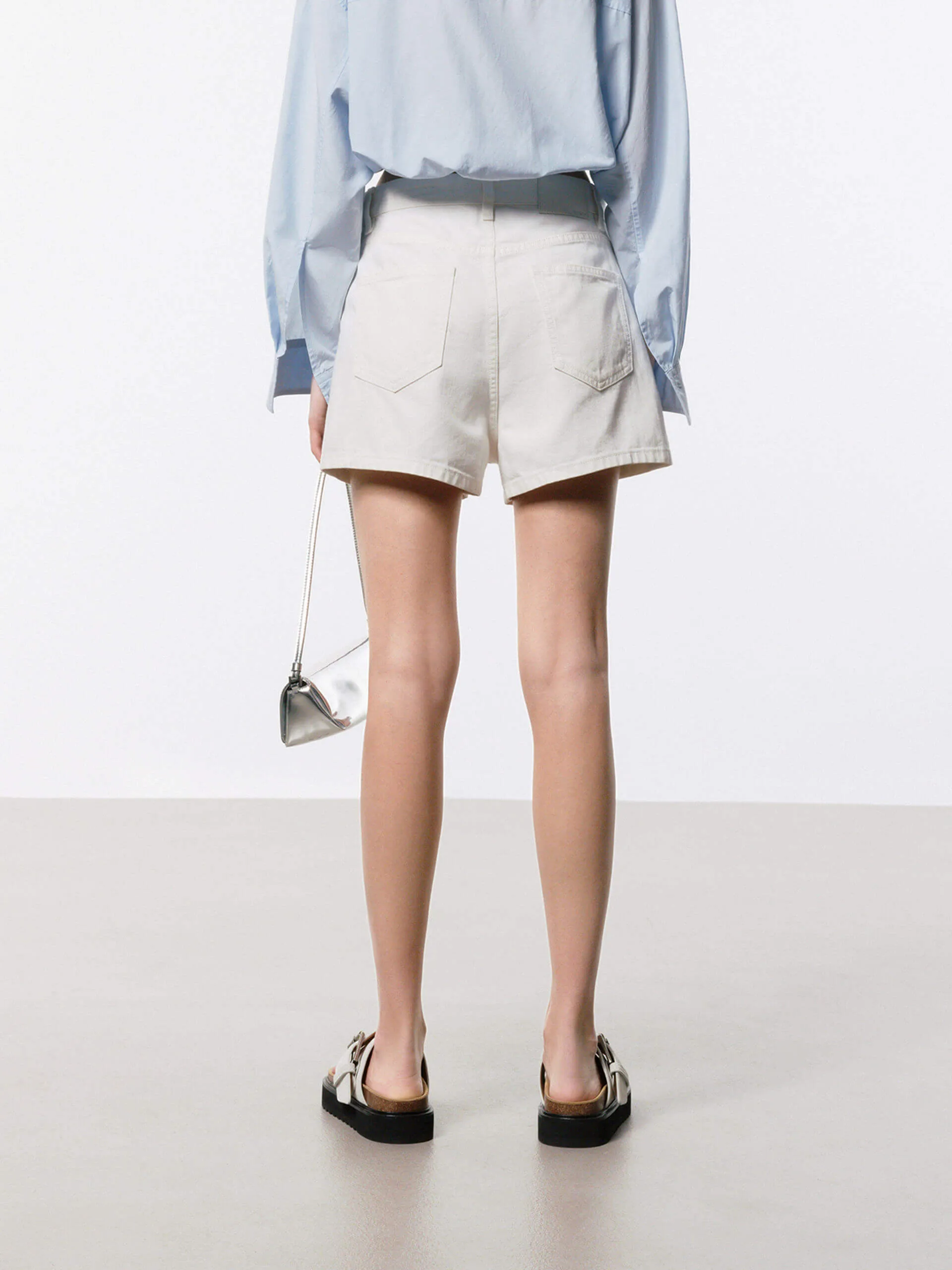 Cotton Blend Denim Shorts
