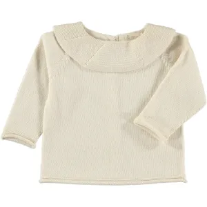 Cream Knit Sweater with Ruffle Collar
