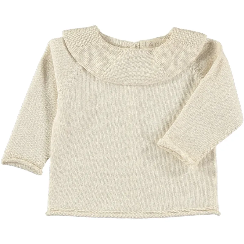 Cream Knit Sweater with Ruffle Collar