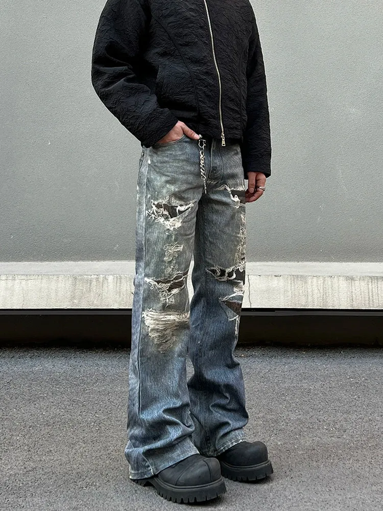 Distressed Flared Slim Fit Jeans