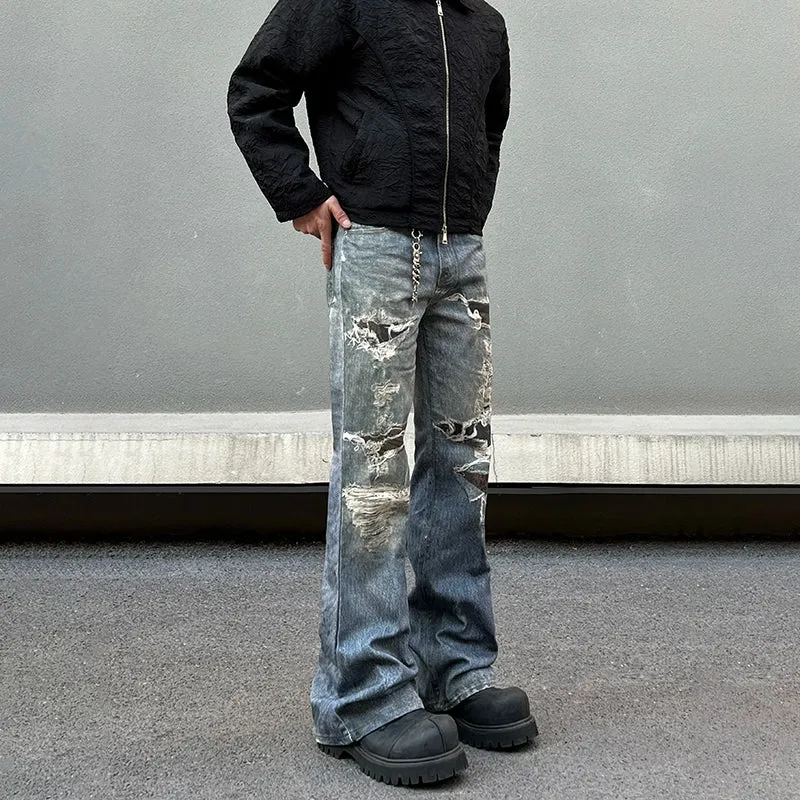 Distressed Flared Slim Fit Jeans