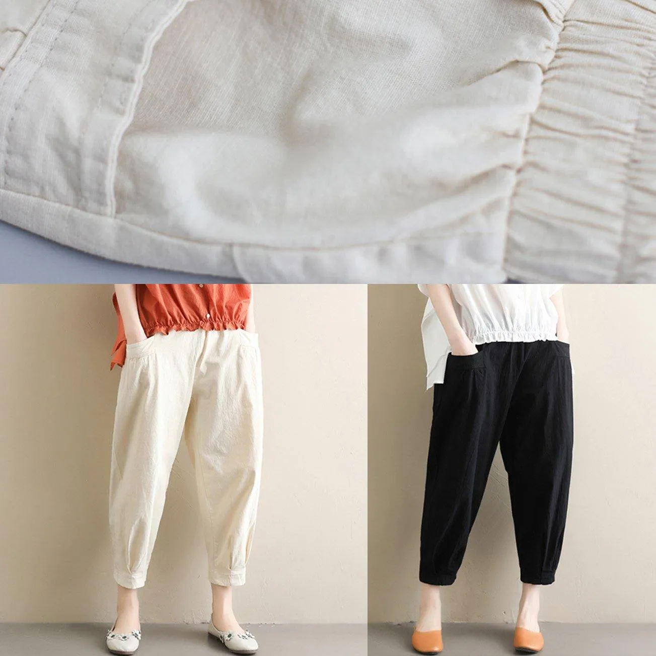 Elegant black Jeans  elastic waist asymmetric Fabrics casual pants