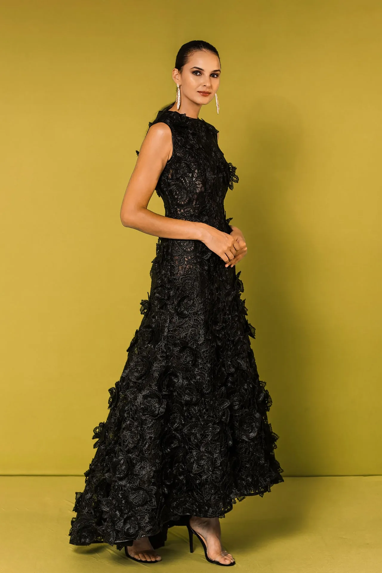 Embroidered Midi Dress with Floral Motifs