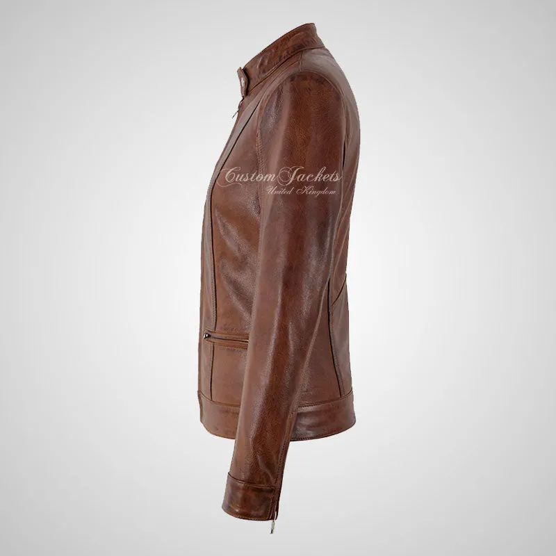 EMOTION Ladies Biker Leather Jacket Soft Real Leather