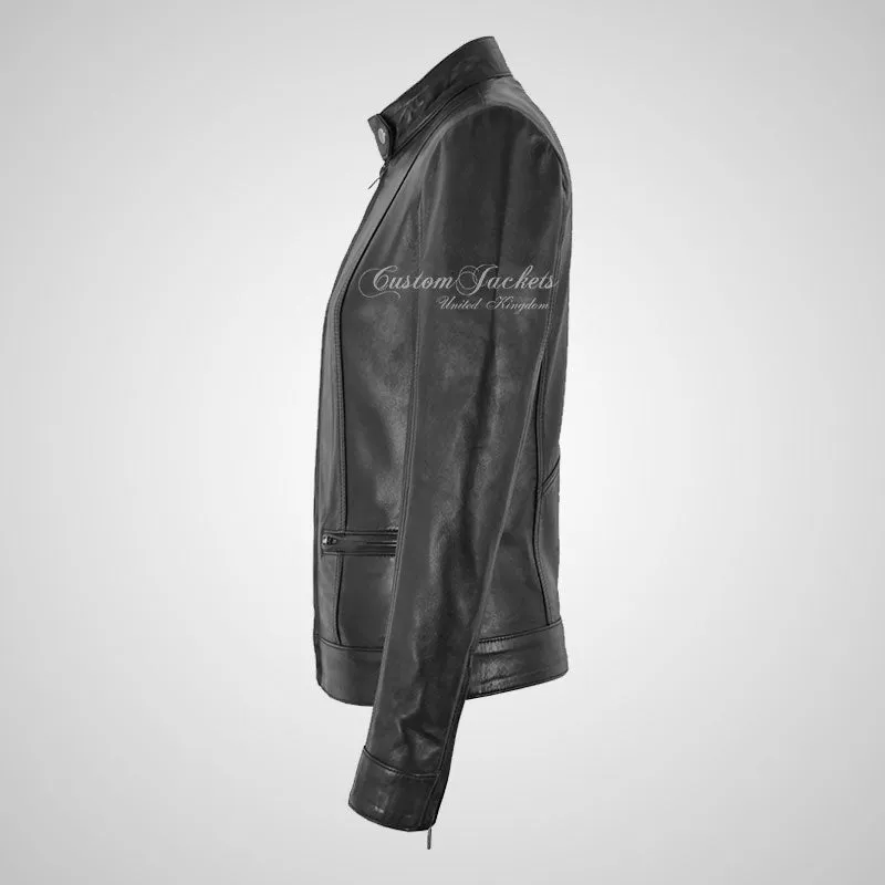EMOTION Ladies Biker Leather Jacket Soft Real Leather