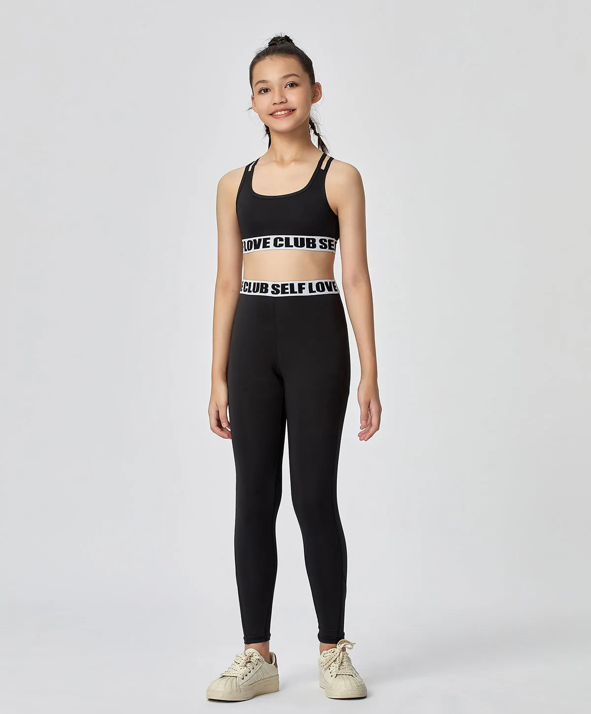 Energized Junior Digital Daydream Strappy Sports Bra with Slogan Elastic Band