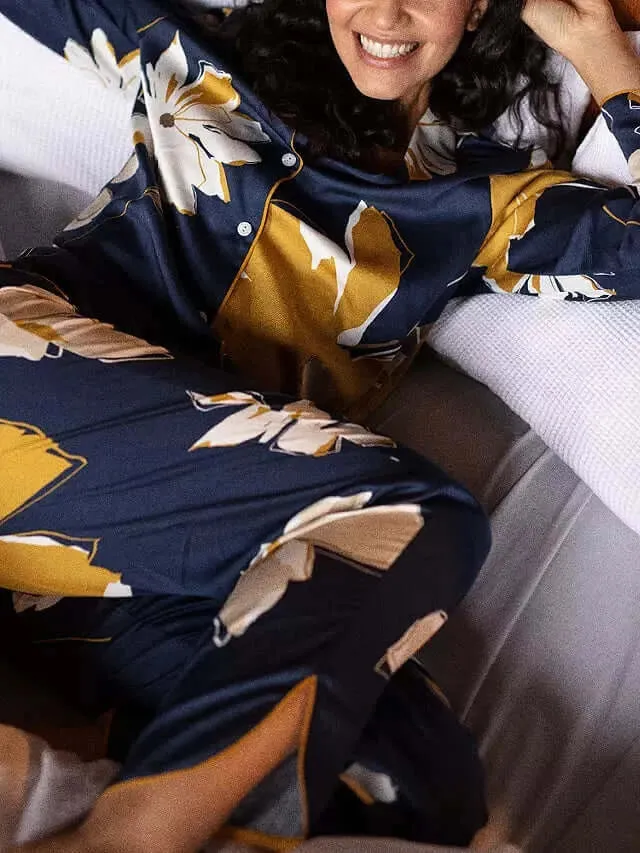 Fable & Eve - Notting Hill Floral Shirt Pyjamas, Navy