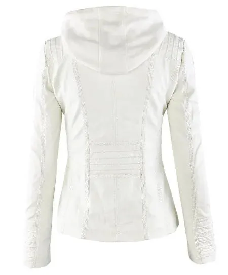 Fashion Detachable Hooded Jacket With Pockets Casual Solid Color Zipper Long Sleeve Leather Coat Autumn Winter Women's Clothing