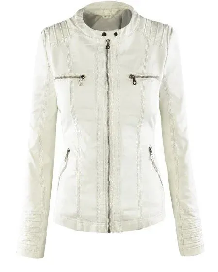 Fashion Detachable Hooded Jacket With Pockets Casual Solid Color Zipper Long Sleeve Leather Coat Autumn Winter Women's Clothing