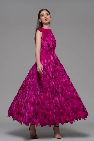 Feathered Sleeveless A-line Midi Dress