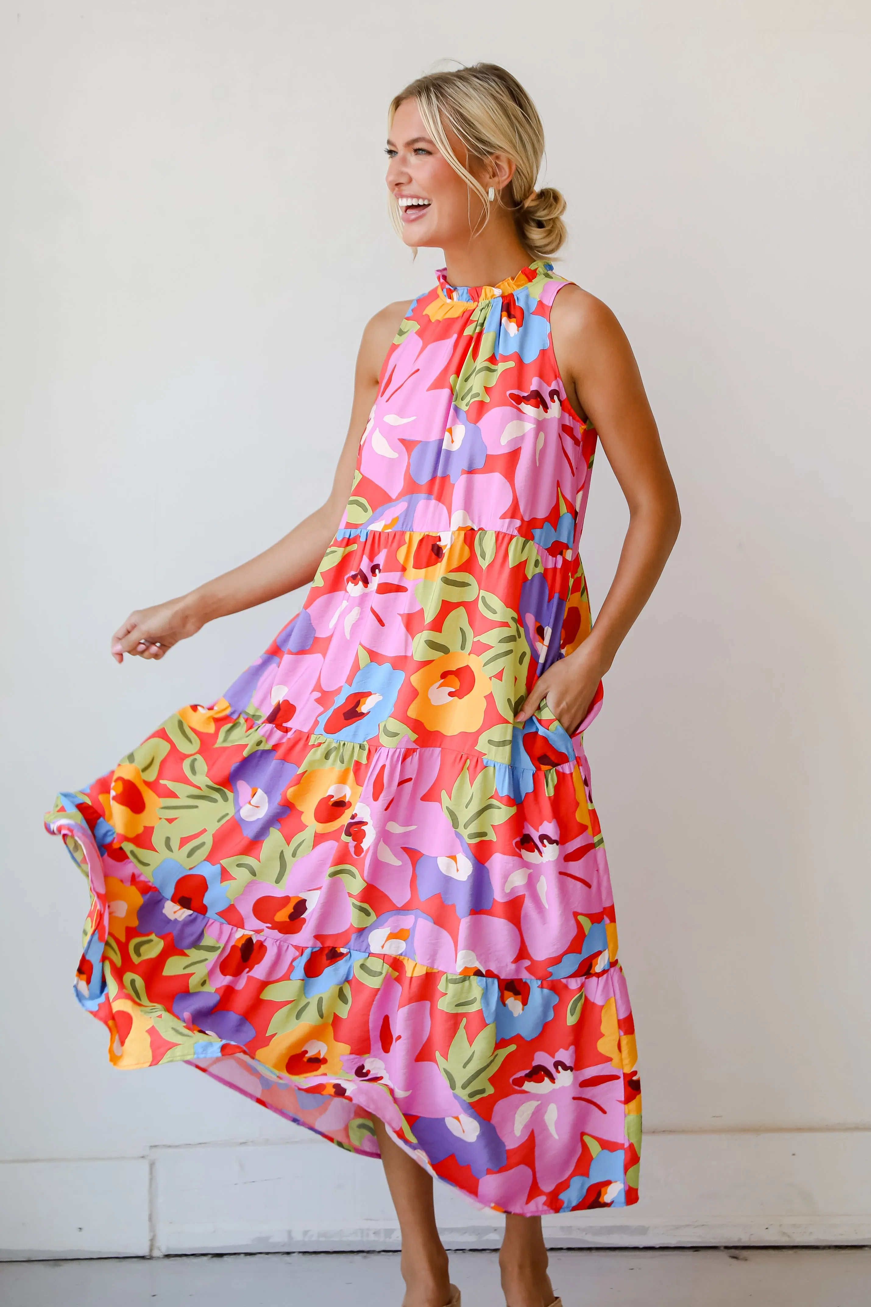 FINAL SALE - Truly Inspiring Pink Floral Tiered Maxi Dress