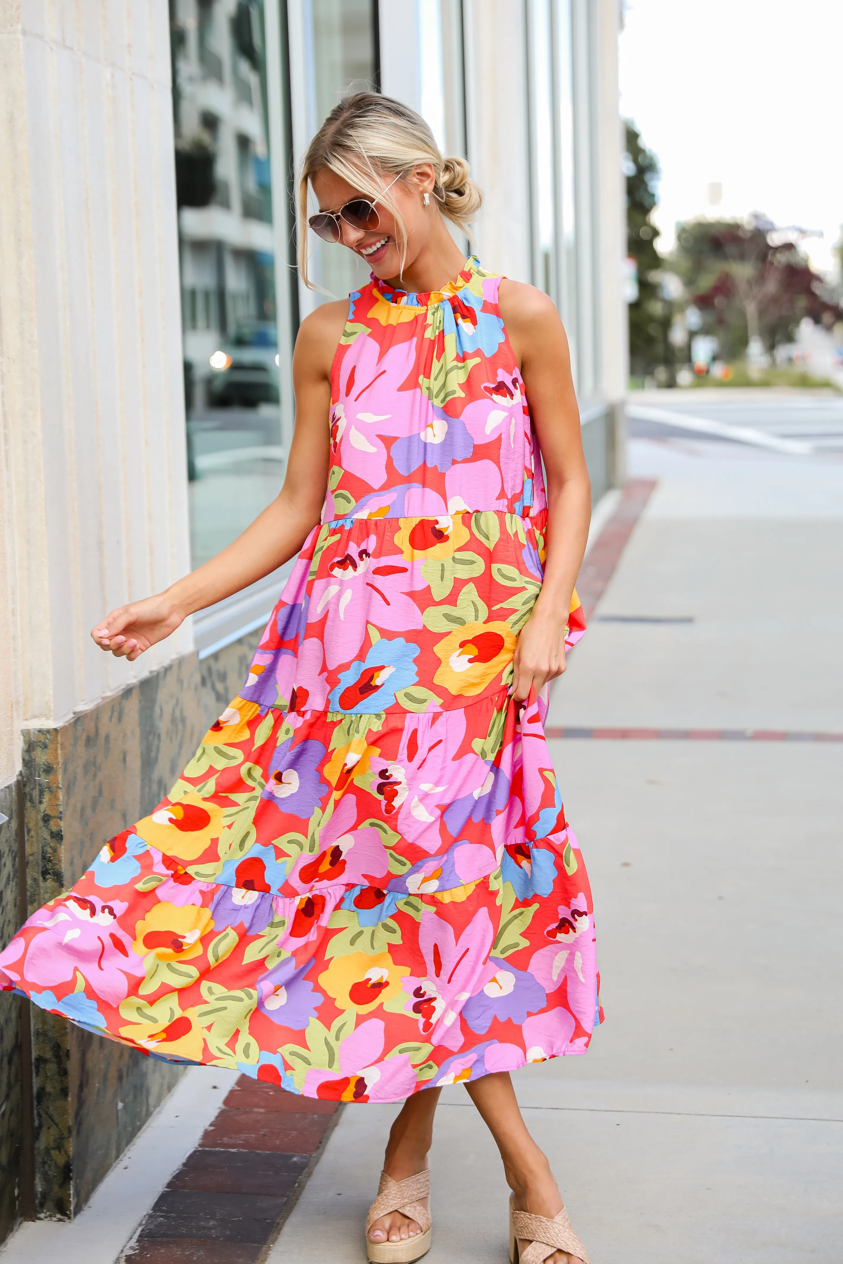 FINAL SALE - Truly Inspiring Pink Floral Tiered Maxi Dress