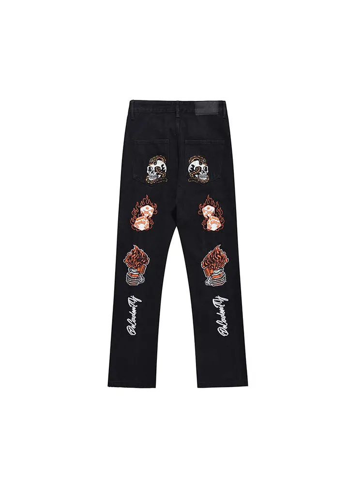 Flame Skull Slim Fit Jeans