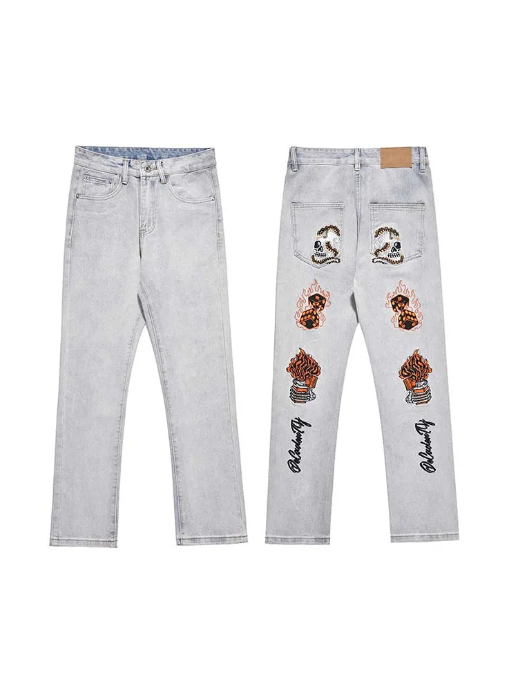 Flame Skull Slim Fit Jeans
