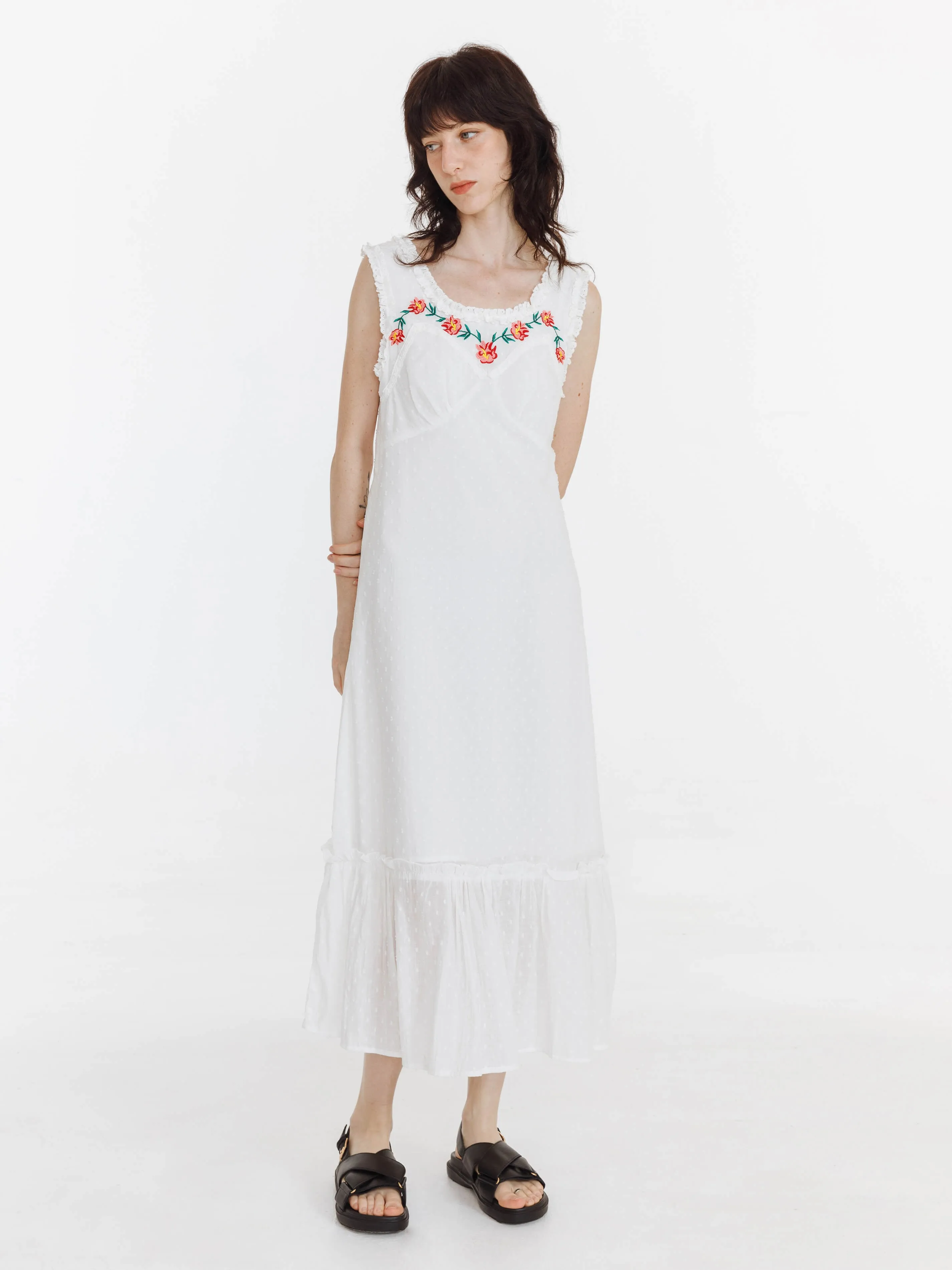 Floral Embroidered Sleeveless Maxi Dress