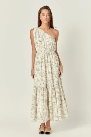 Floral Embroidery One Shoulder Maxi Dress