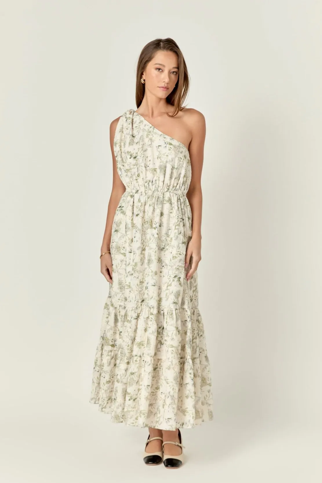 Floral Embroidery One Shoulder Maxi Dress