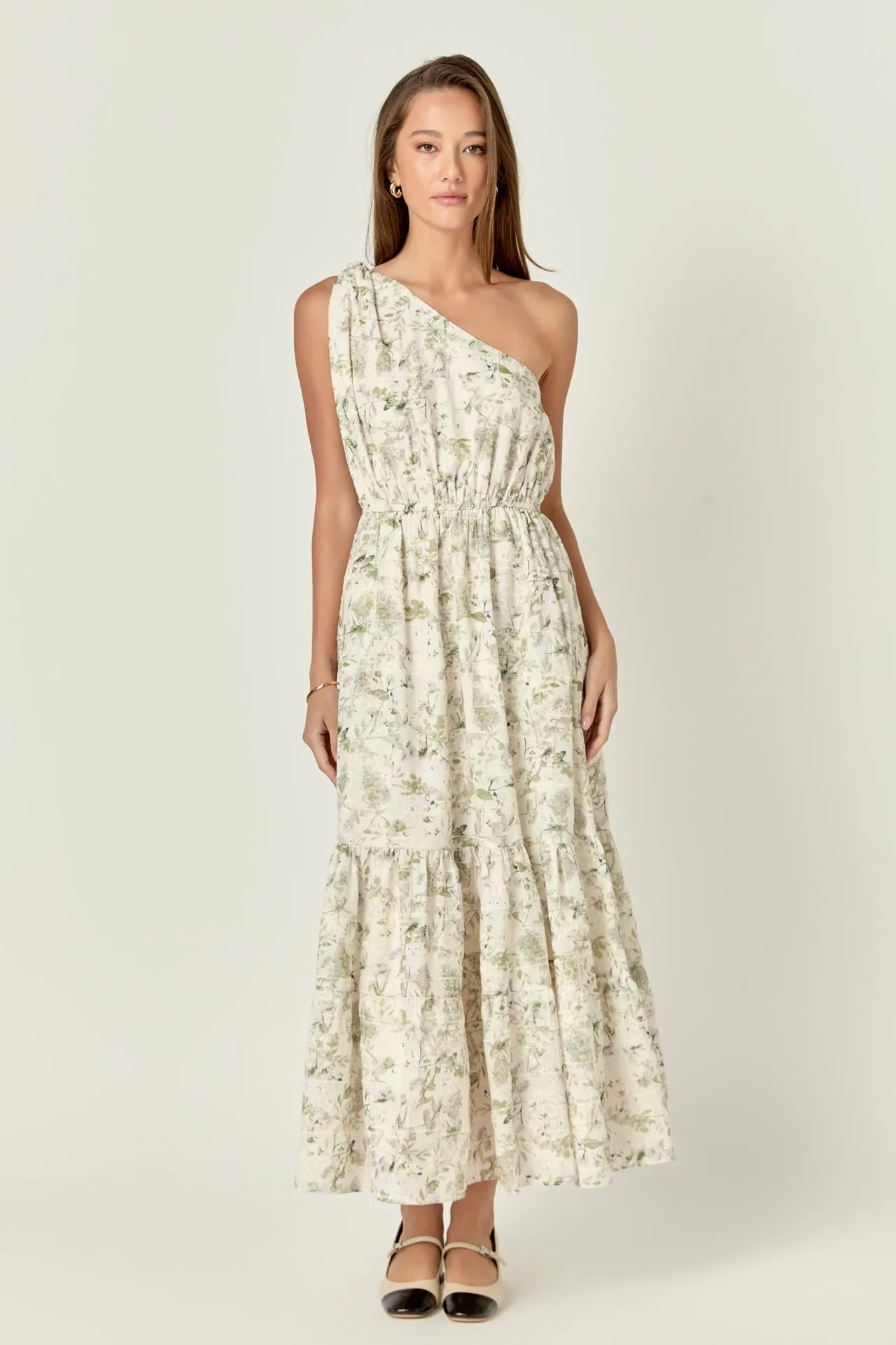 Floral Embroidery One Shoulder Maxi Dress