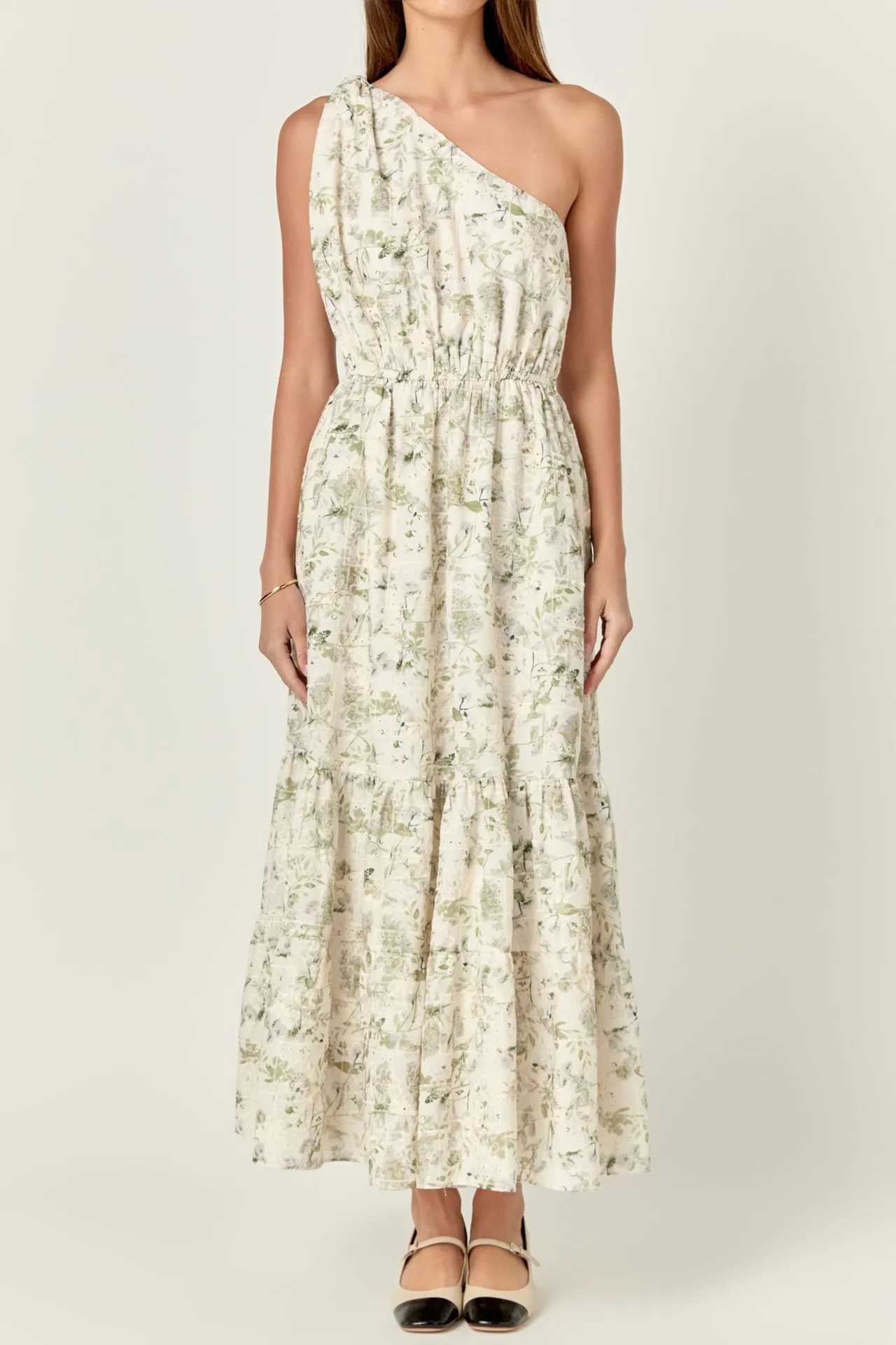 Floral Embroidery One Shoulder Maxi Dress