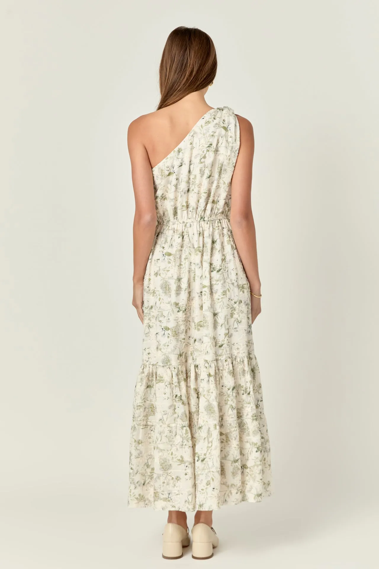 Floral Embroidery One Shoulder Maxi Dress