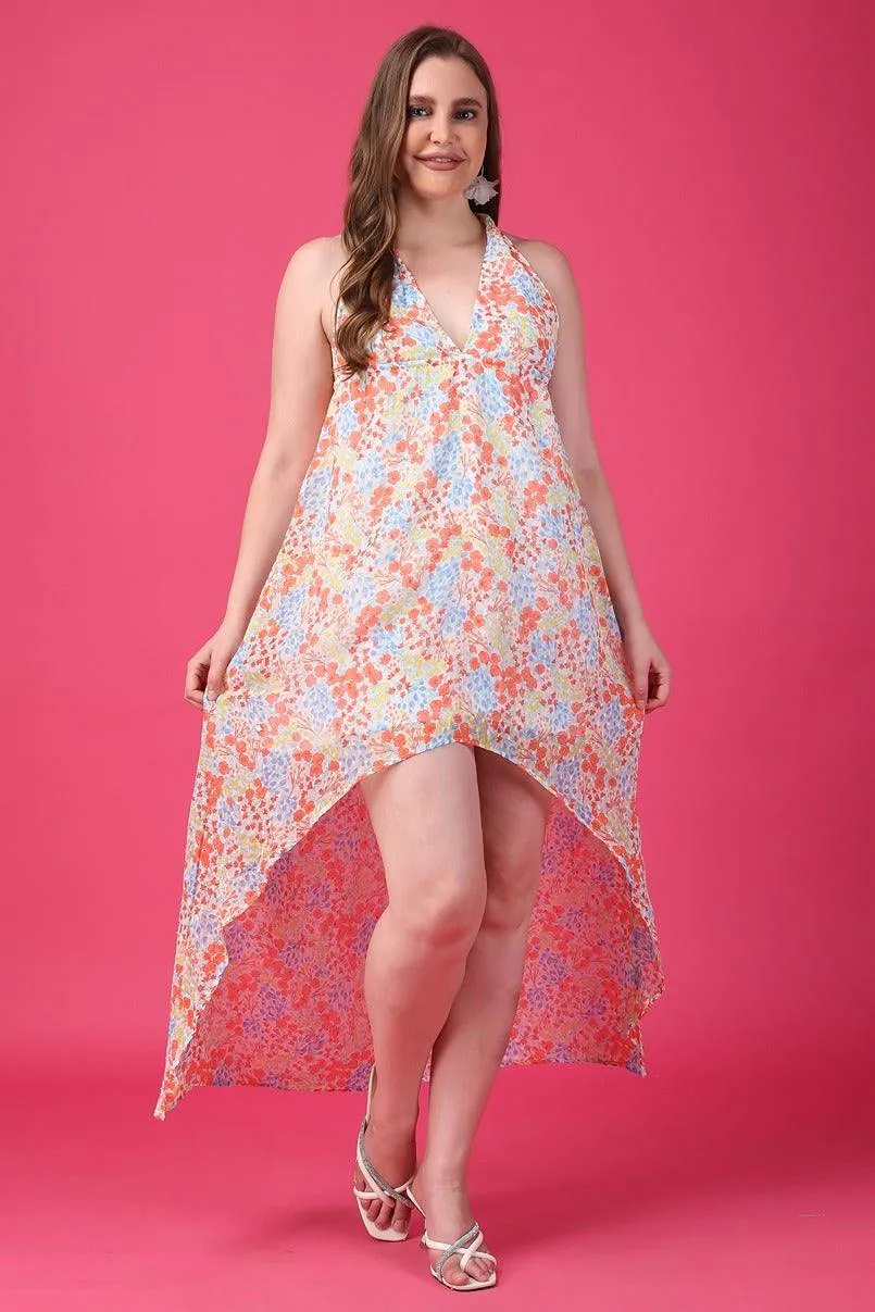 Floral Printed Hi-Low Dress