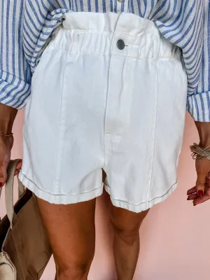 Found My Way Paperbag Waist Shorts-White