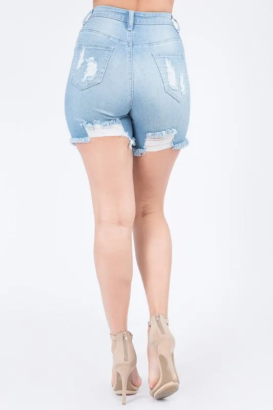Front & Back Distressed Denim Shorts