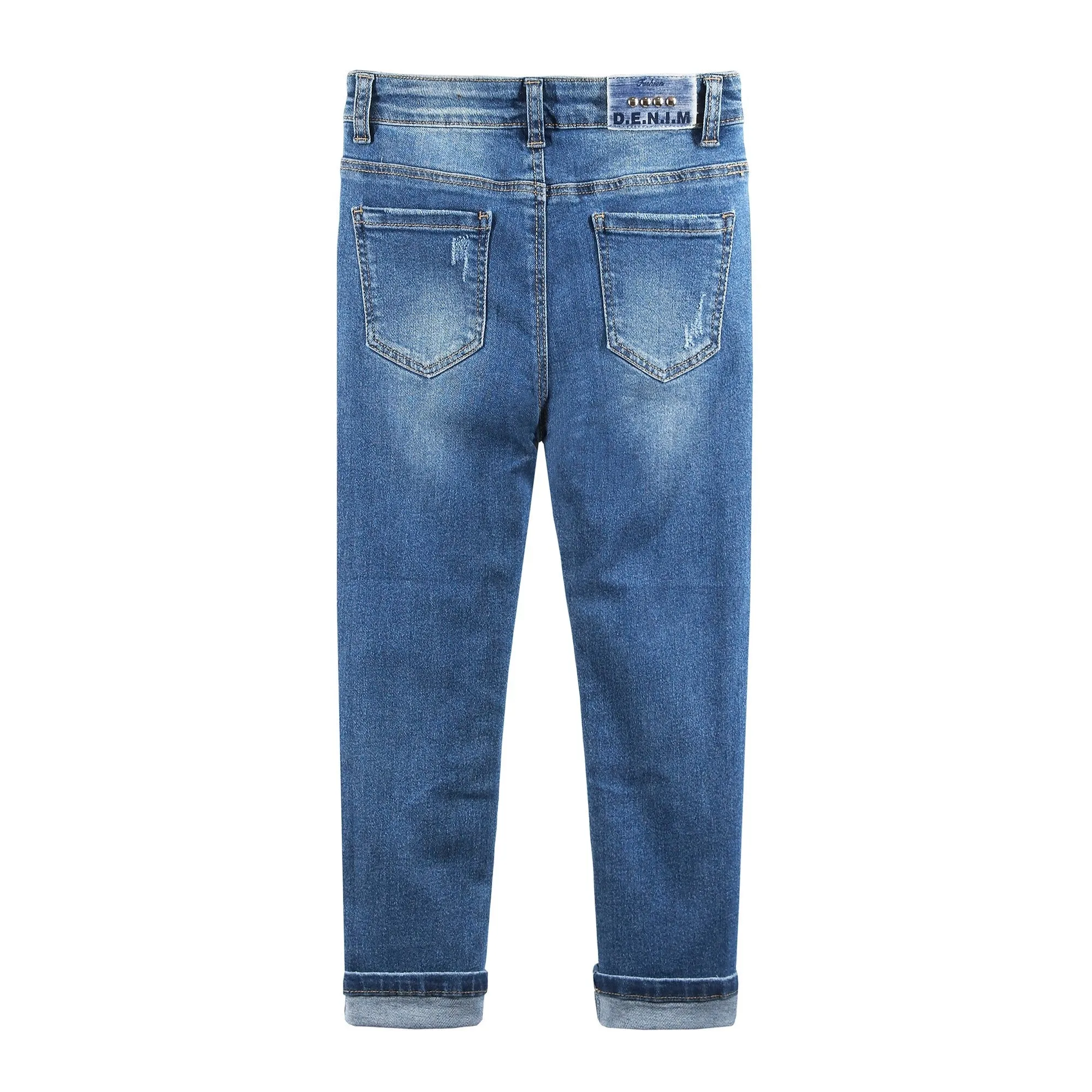 Girls Boys Ripped Holes Elastic Band Slim Jeans 9-11T