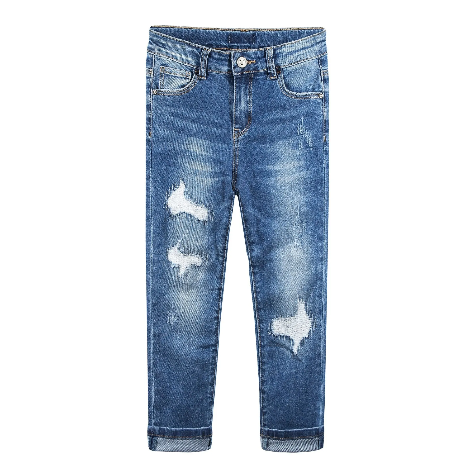 Girls Boys Ripped Holes Elastic Band Slim Jeans 9-11T