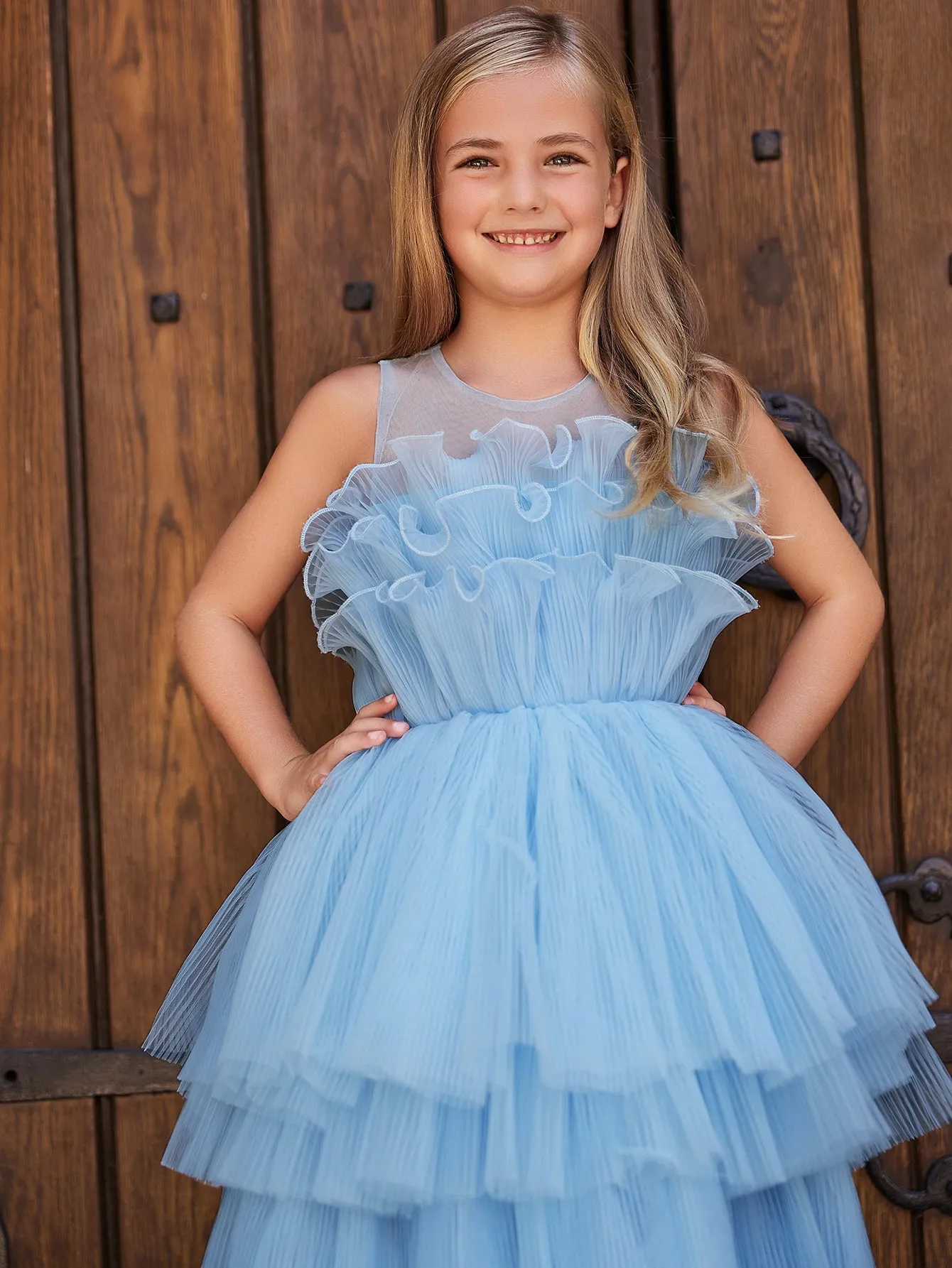 Girls' Ruffle Trim Tiered Hem Cake Dress