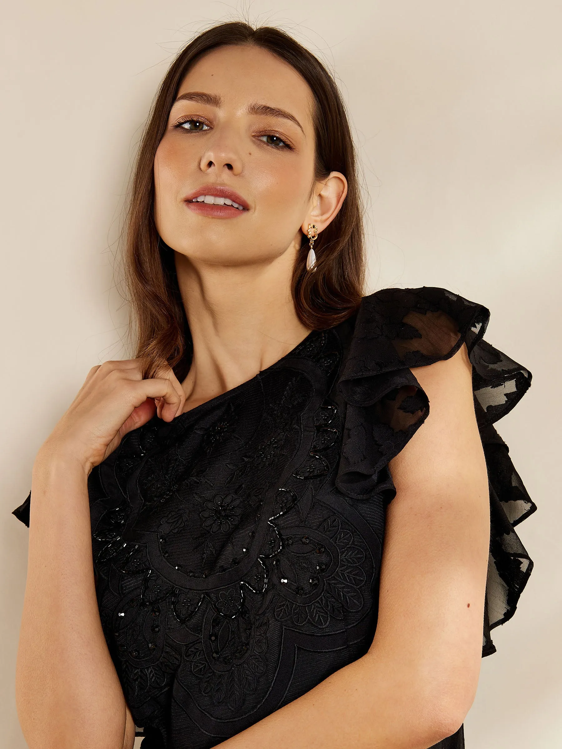 GWD Zoey Sparkle Floral Black Maxi Dress