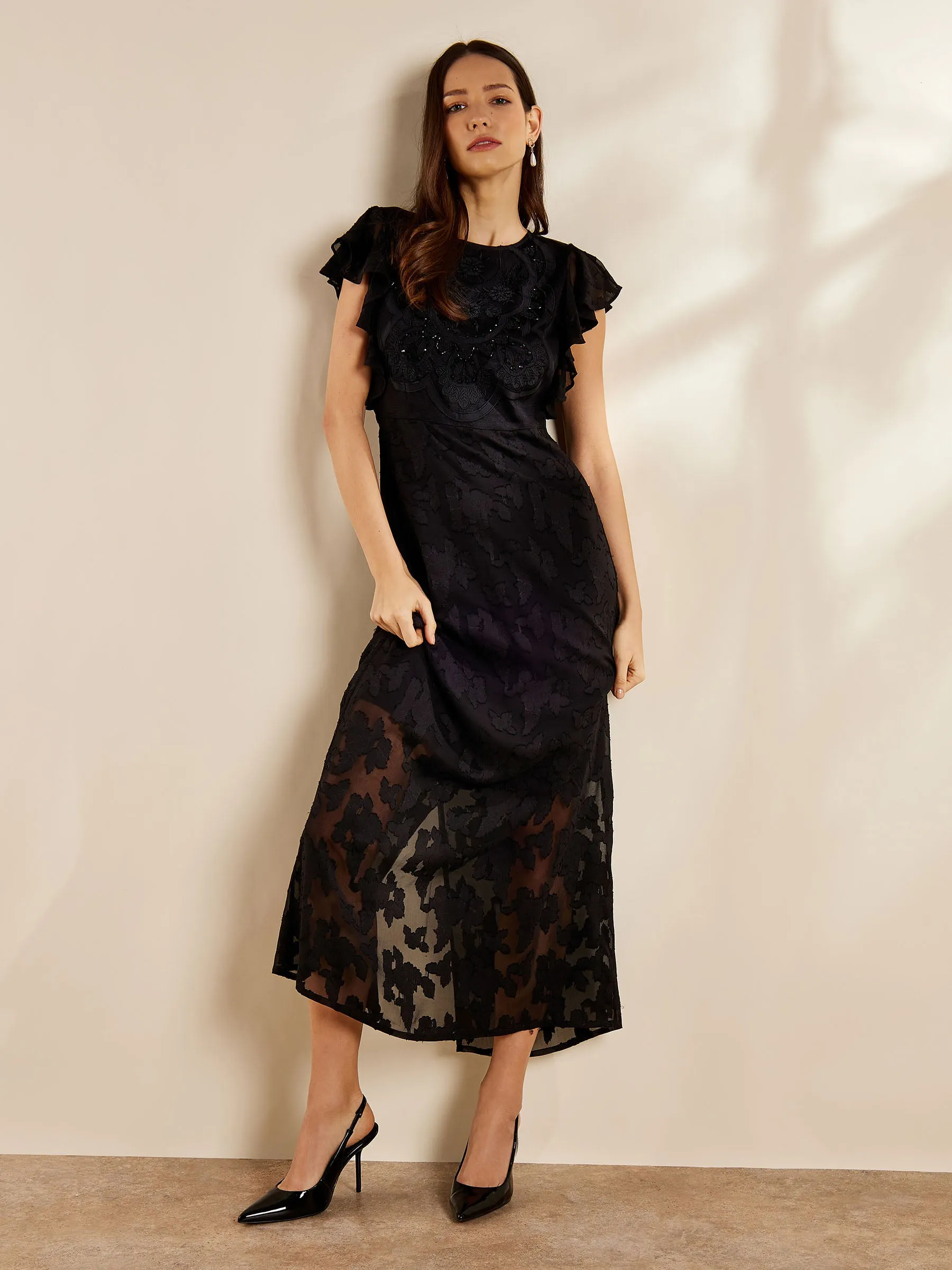 GWD Zoey Sparkle Floral Black Maxi Dress