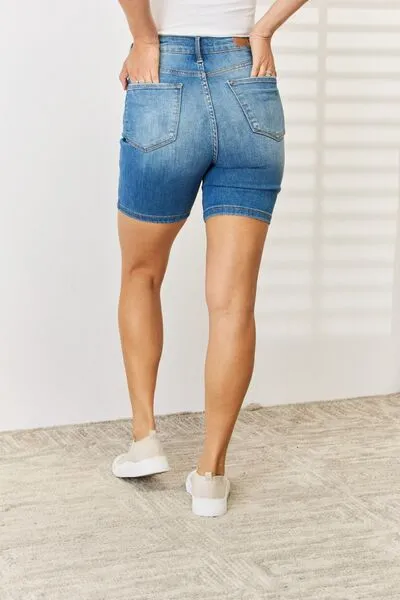 Hazel Blues® |  Judy Blue Tummy Control Double Button Bermuda Denim Shorts