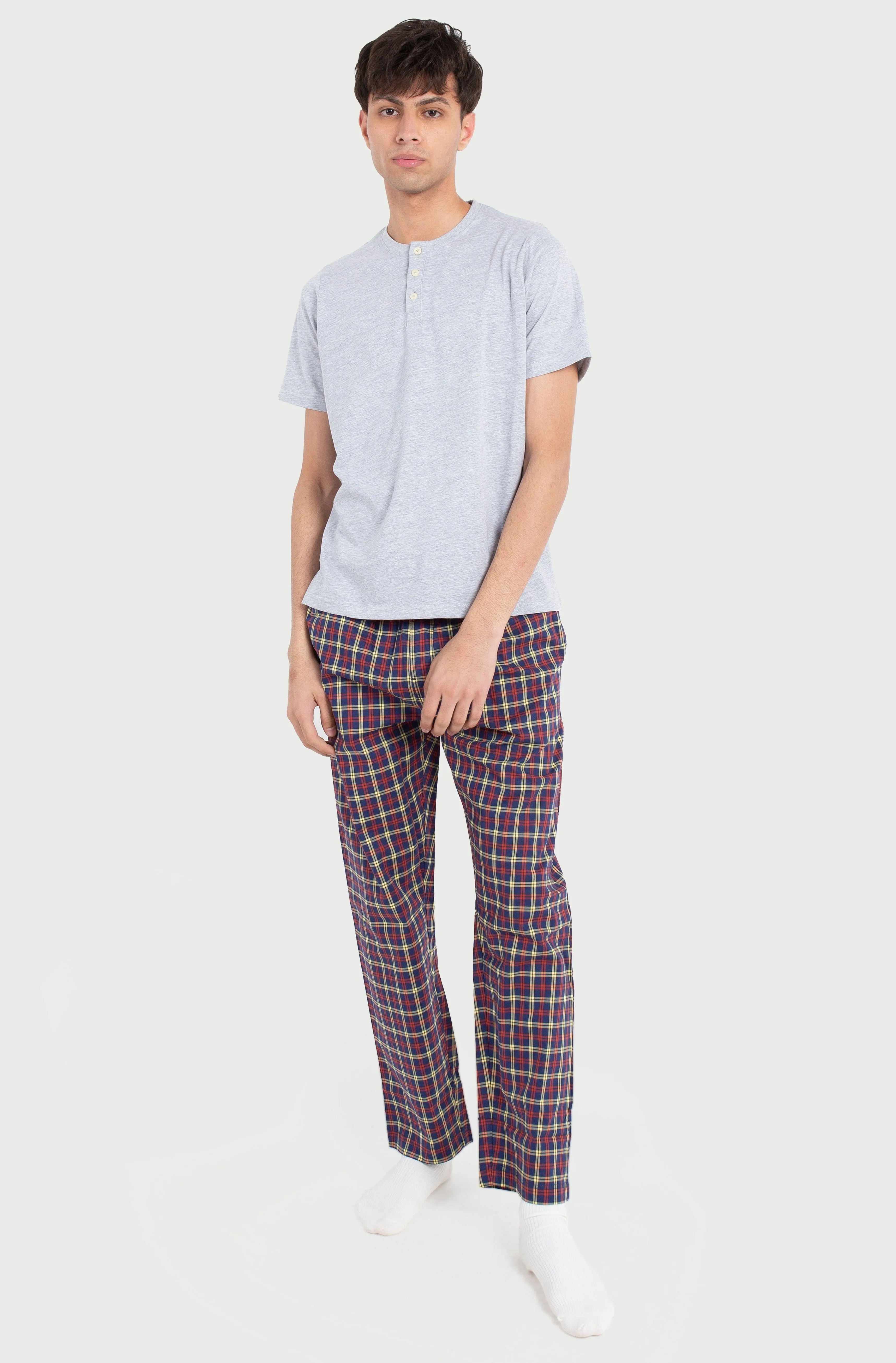 Heather Grey tee & Tattersall Check PJ