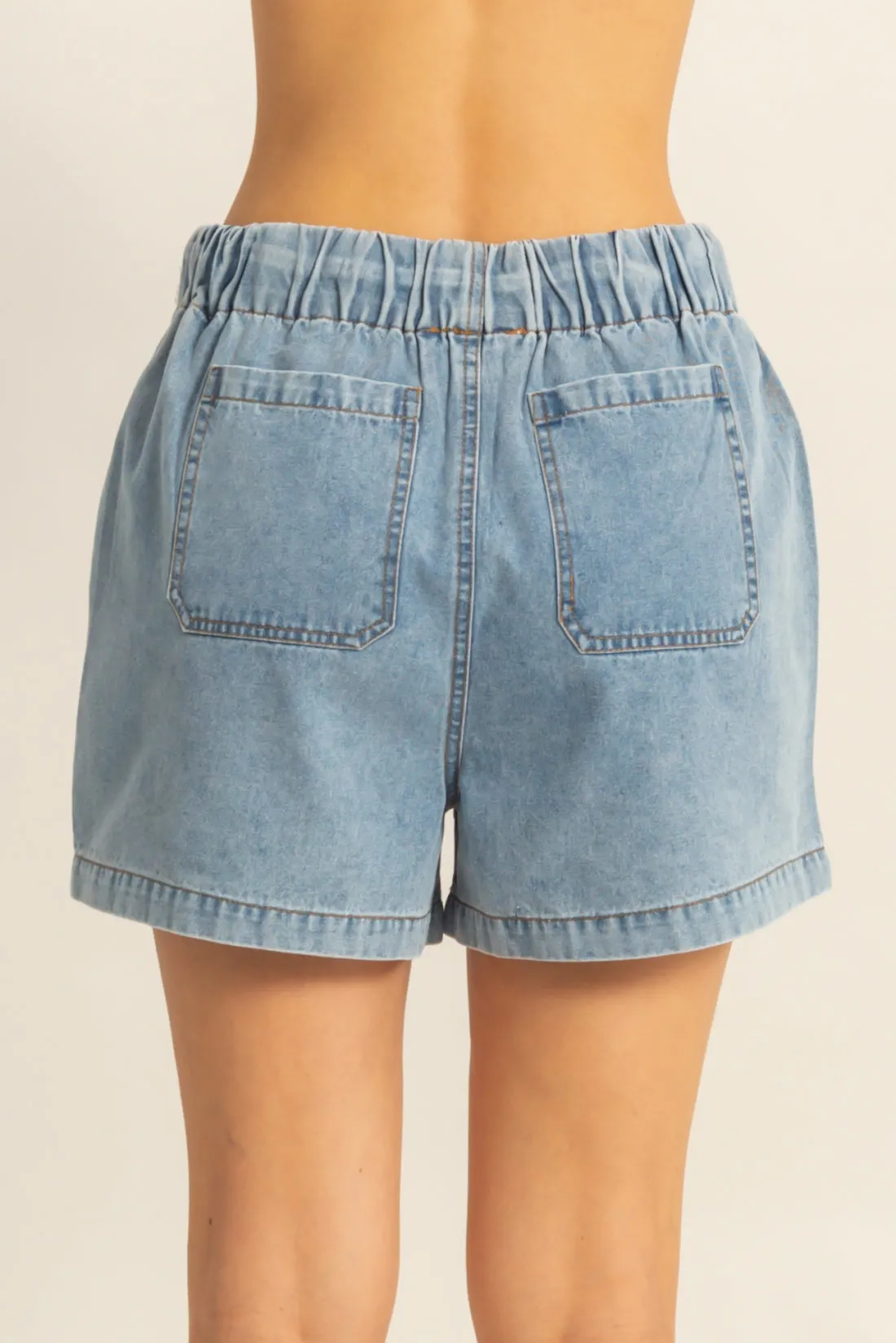 HF24C775-Enzyme Wash Denim Shorts