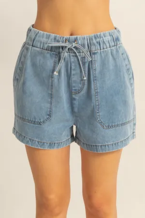 HF24C775-Enzyme Wash Denim Shorts