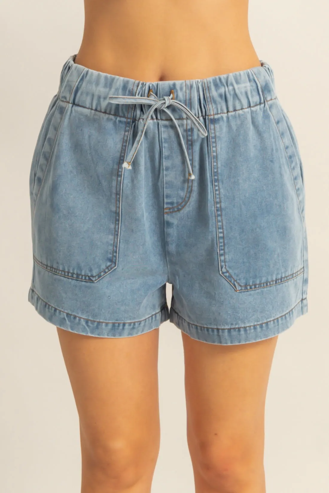 HF24C775-Enzyme Wash Denim Shorts
