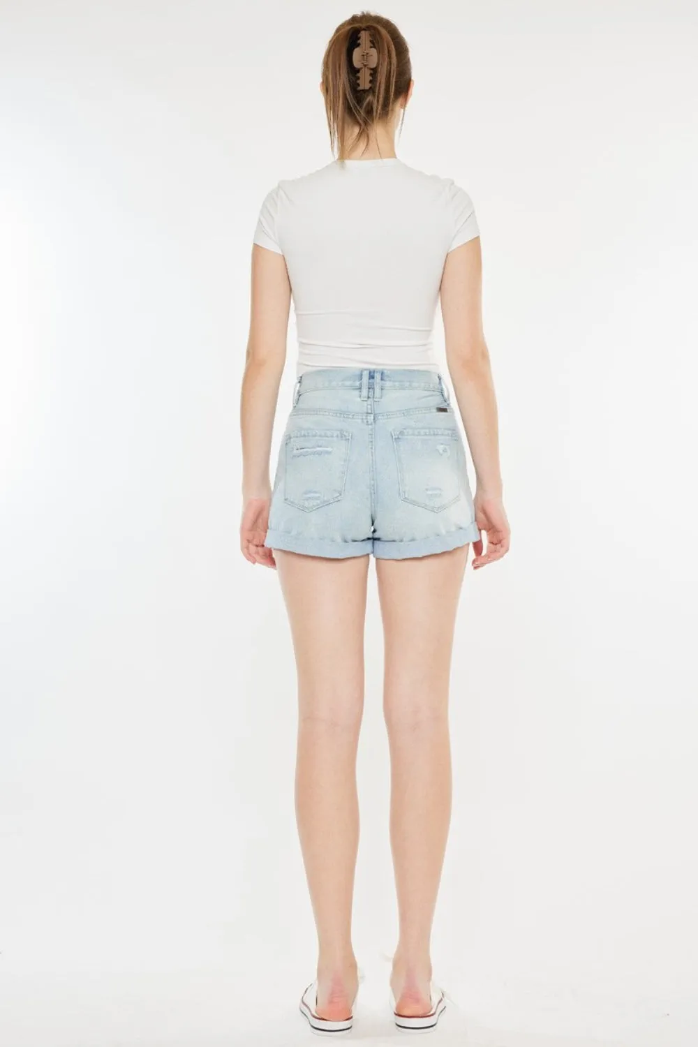 High Rise Repaired Mom Denim Shorts