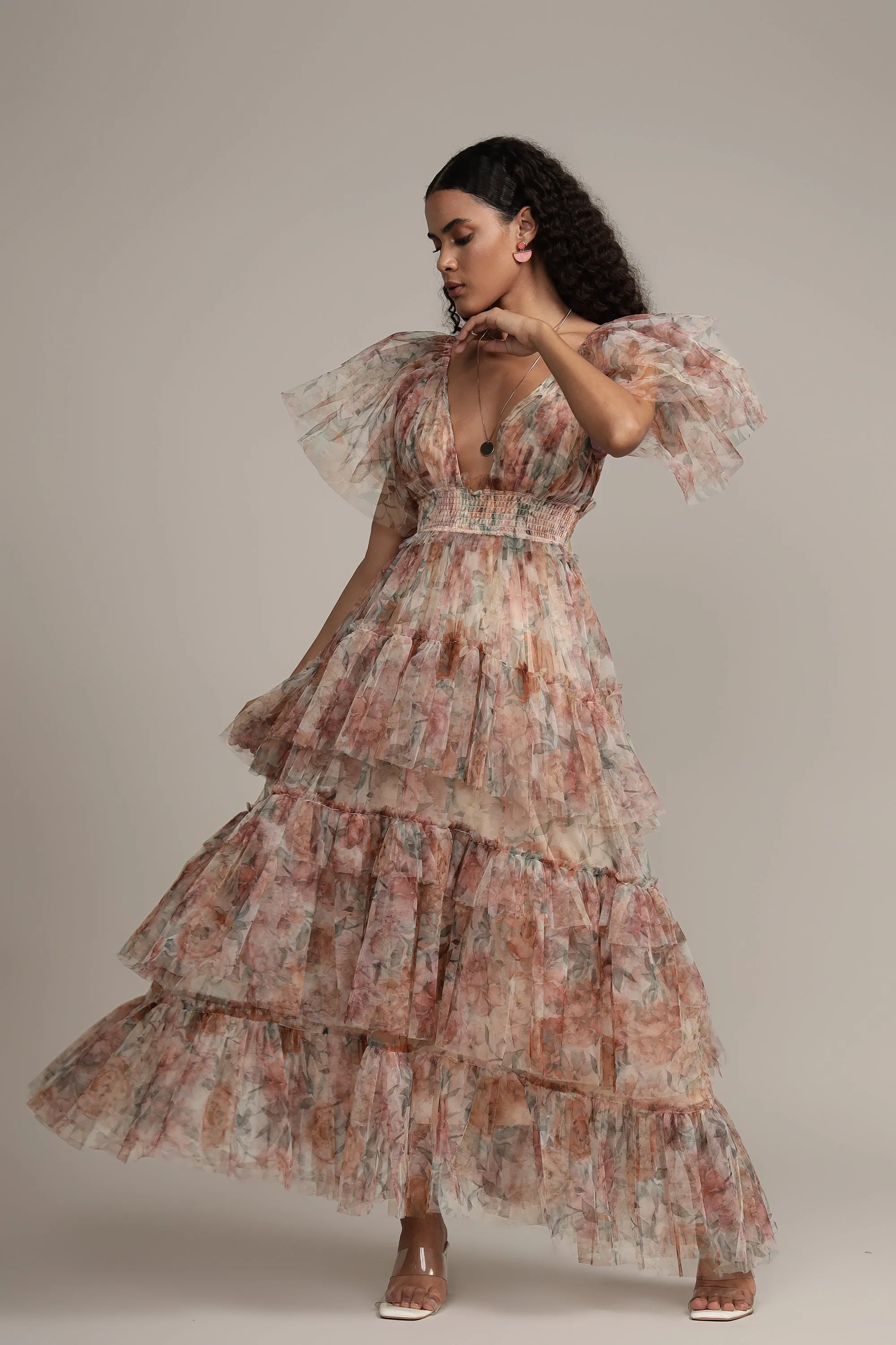 Jasmine Maxi Dress in Brown Floral Print