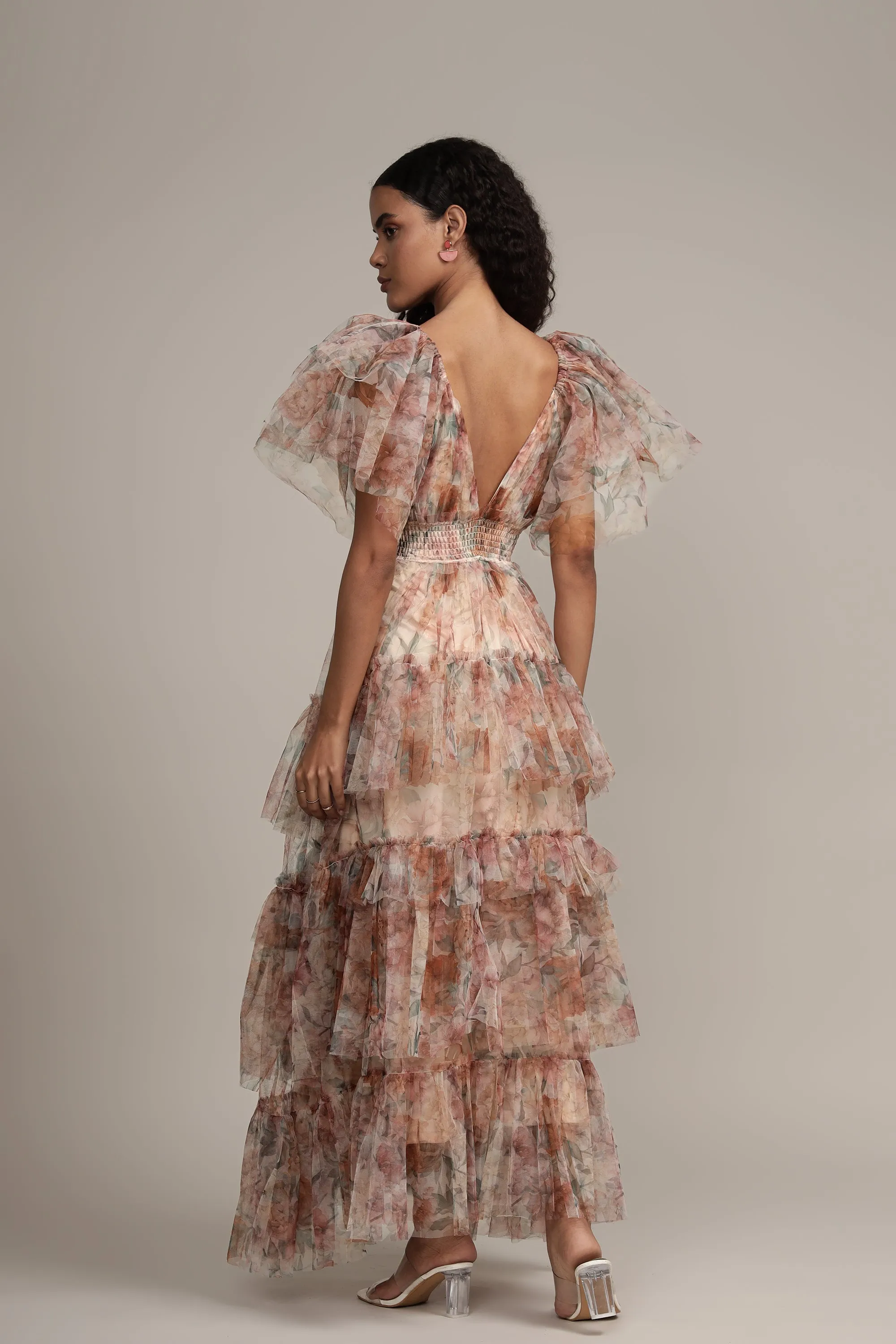 Jasmine Maxi Dress in Brown Floral Print