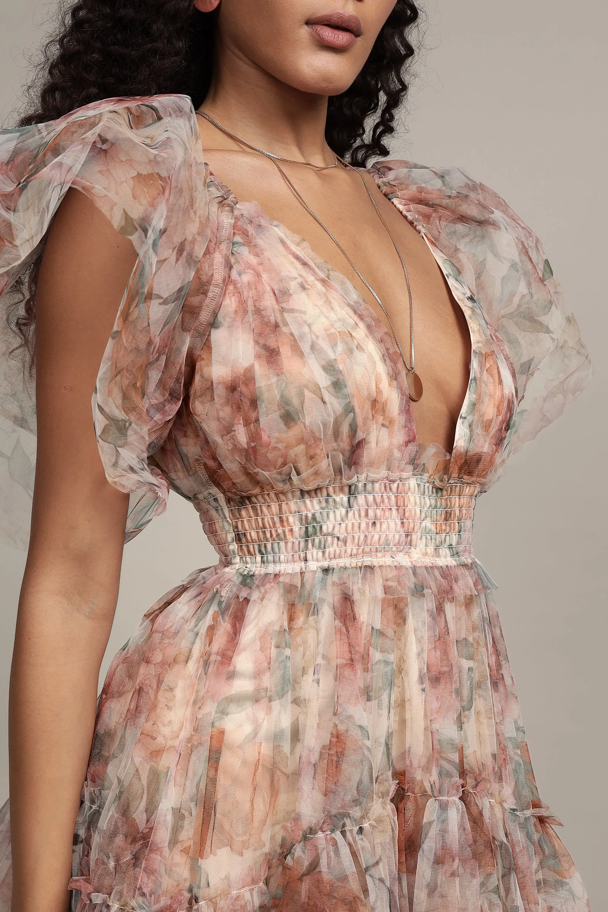 Jasmine Maxi Dress in Brown Floral Print