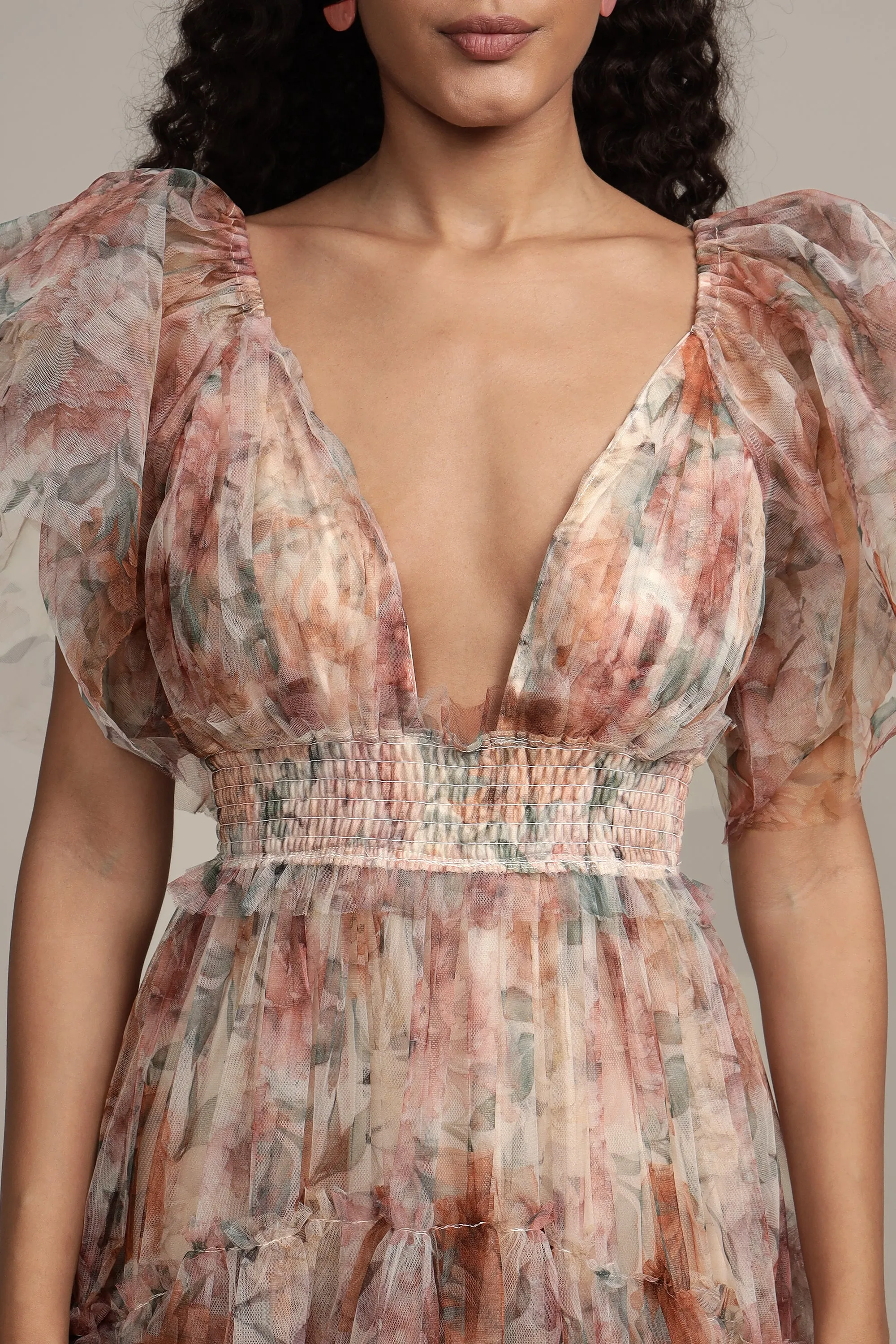 Jasmine Maxi Dress in Brown Floral Print